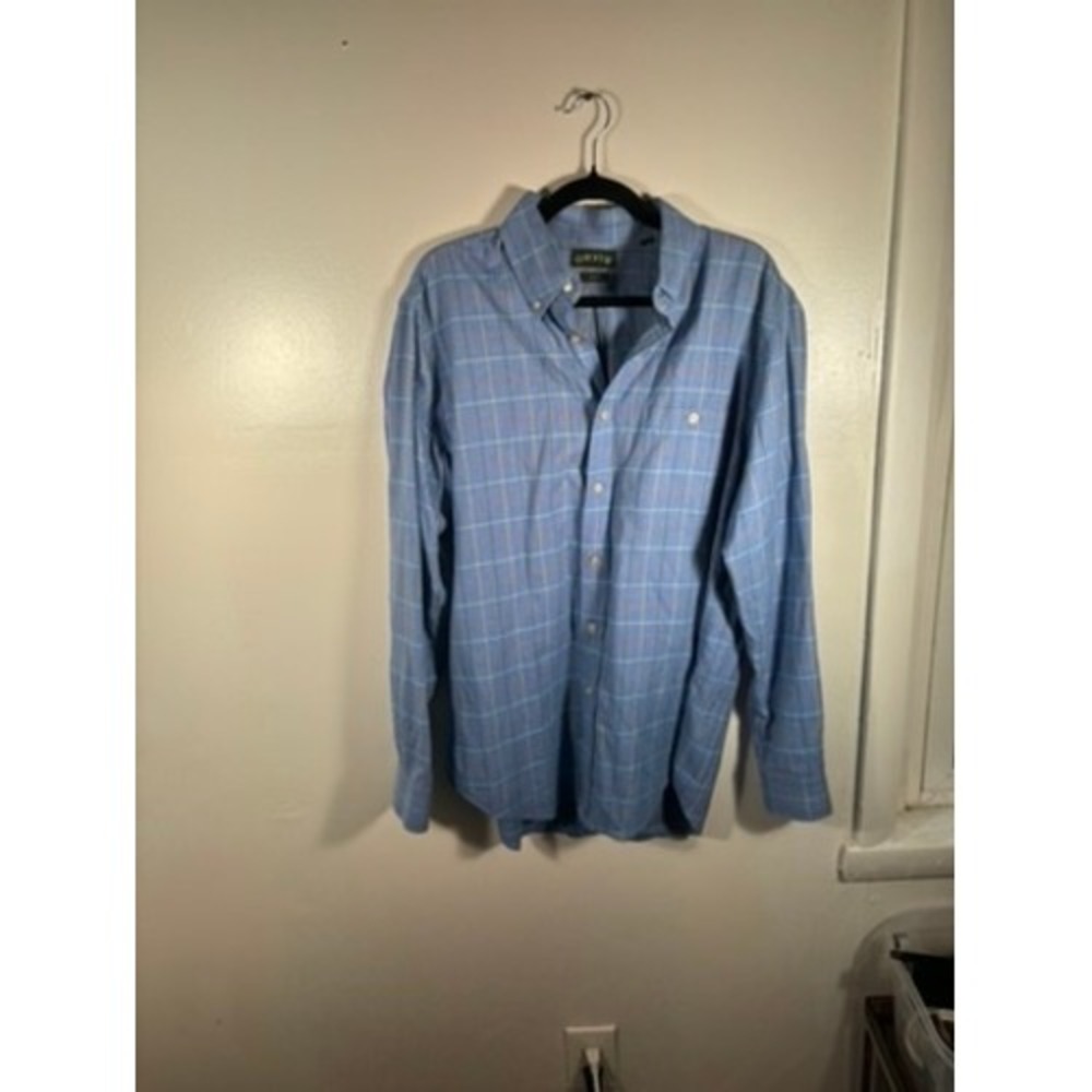 Orvis Button Down Mens Sz L Blue Plaid Trim‎ Fit Flannel Shirt Windowpane Cotton